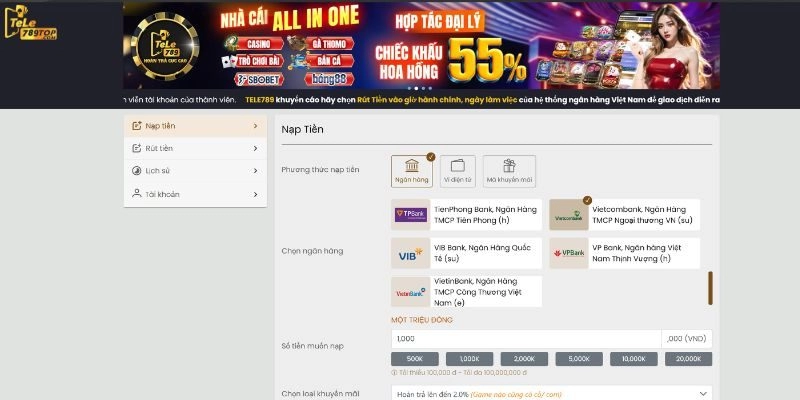 Hướng Dẫn Nạp Tiền Tele789 Nhanh Chóng Nhất 3 Quy trình nạp tiền thông qua ngân hàng tại Tele789