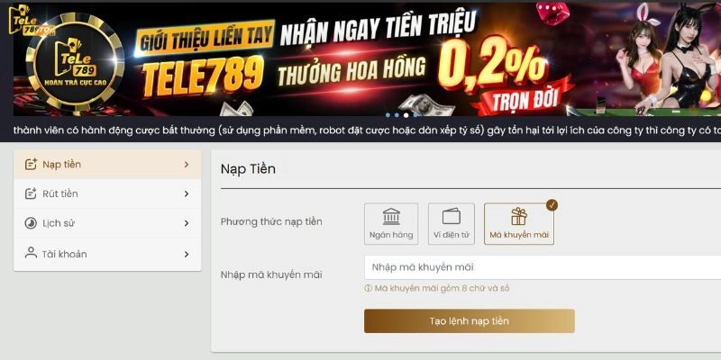 Hướng Dẫn Nạp Tiền Tele789 Nhanh Chóng Nhất 4 Hướng dẫn nhập mã ưu đãi nhận tiền